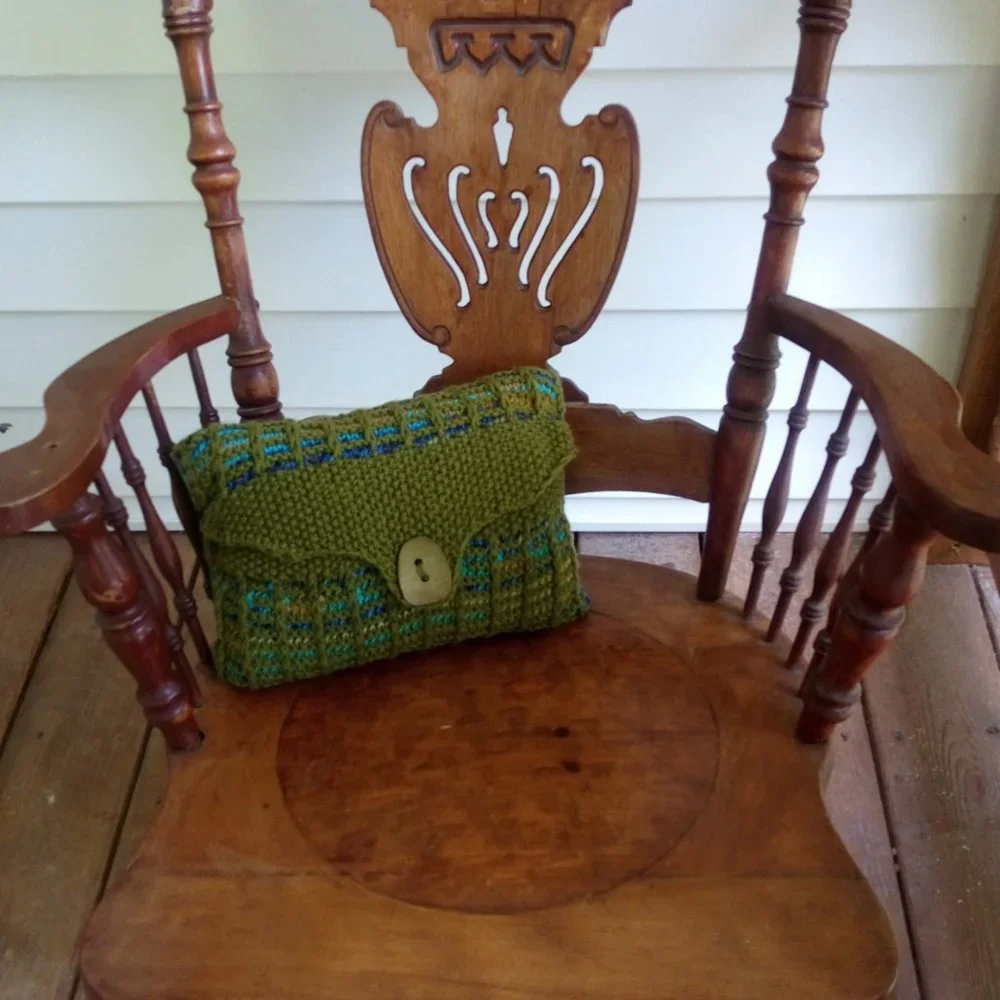 Hand Crafted Knit Olive Throw Pillow Multi Color Button Removable Case